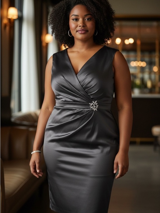 dressbarn Dresses & Skirts - dressbarn Plum Satin Wrap-Front Midi Dress
